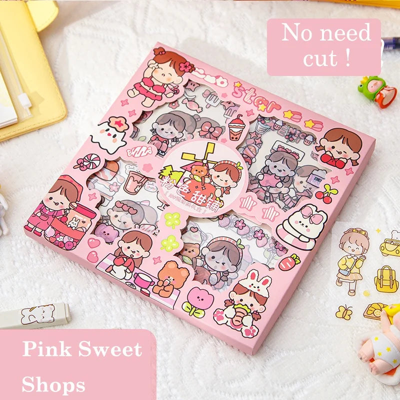 100 Pcs/Box Stickers for Kids Girls Set Kawaii Cartoon Decoration DIY Scrapbooking Waterproof Stationary Gift School Supplies