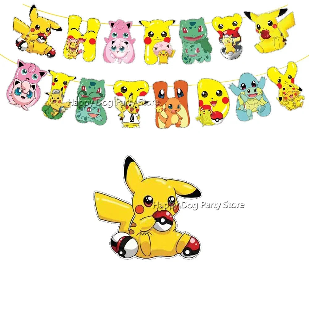 Pokemon Birthday Party Decoration New Yellow Pikachu Balloons For Kids Event Supplies Tableware Banner Backdrop Tablecloth Decor