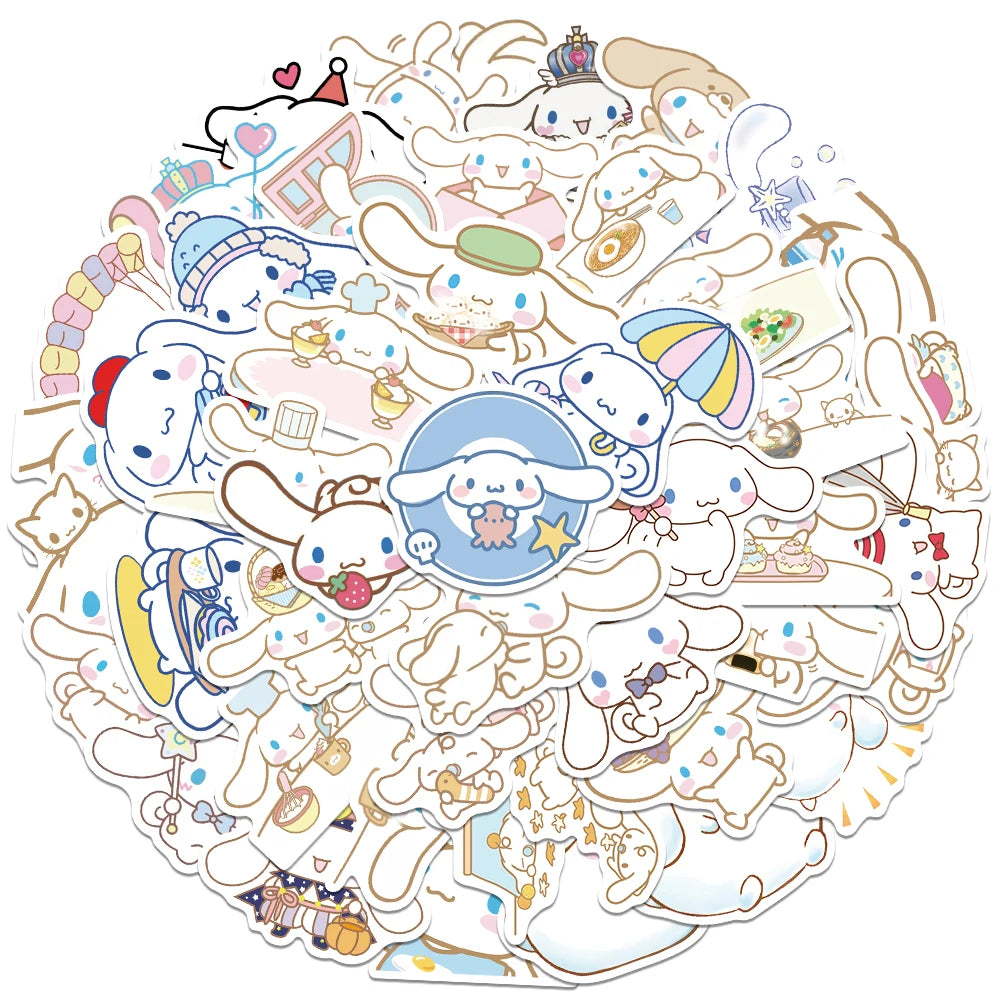 50/100pcs Sanrio Cinnamoroll Stickers Cartoon Cute Kids Toy Decals PVC DIY Luggage Stationary Wall Car Travel Sticker Wholesale