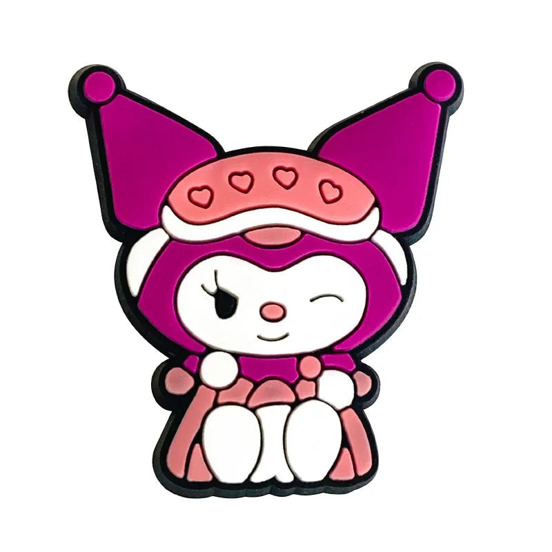 Fashion MINISO 1PCS Cartoon Cute Sanrio DIY Decorate Kuromi Shoe Charms PVC Black Sandals Accessories Kids Girls Boy X-mas Gifts