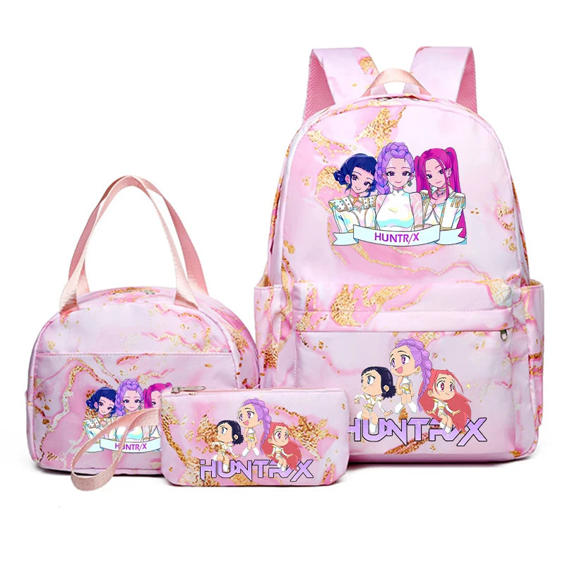 3pcs Movie Kpop Demon Hunters Backpack Lunch Bag Pencil Case Set Student Anime Fashion Schoolbag Pen Case Bento Pouch Suit Gifts