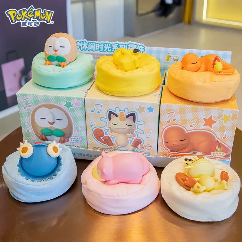 Pokemon Figure Set Starry Dream Series 6 Styles, Sleeping Pikachu Meowth Rowlet, Cute Action Model Toy Collection for Kids