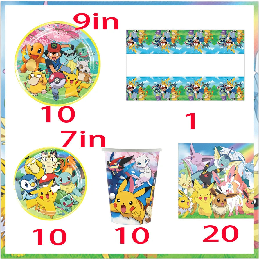 Pokemon Party Theme Disposable Tableware Banner Decor Pikachu Cup Plate Napkin Tablecloth Kids Toy Baby Shower Party Supplies ﻿