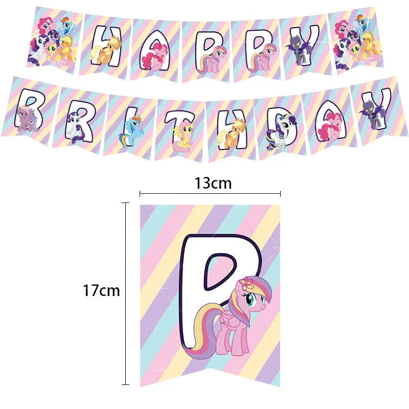My Little Pony Foil Balloon Happy Birthday Latex Ballon Banner Party Decoration Cake Topper Supplies Backdrop Disposable Kid Toy