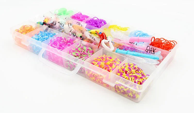 1800pcs Colorful Rubber Loom Bands Elastic DIY Set Box Girls Gift Weaving Bracelet Tool Kit Kids Toys for Children 7 8 10 Years