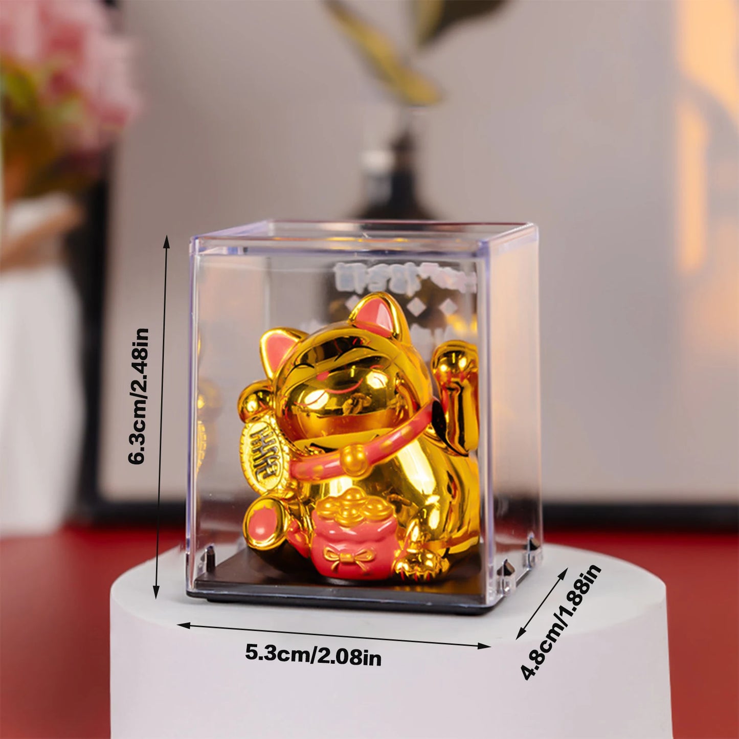 Solar Powered Maneki Neko Lucky Cat Welcoming Chinese Lucky Cat Waving Hand Beckoning Fortune Cat Figurines For Home Decor