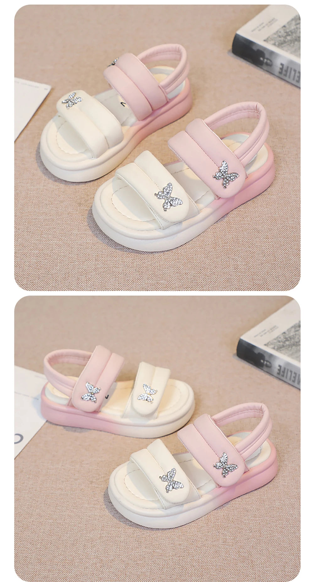 Korean Style Princess Sandals For Girls Rhinestone Butterfly Teenager Girl's Sandals Trend Fashion Teenager Beach Sandals Kids