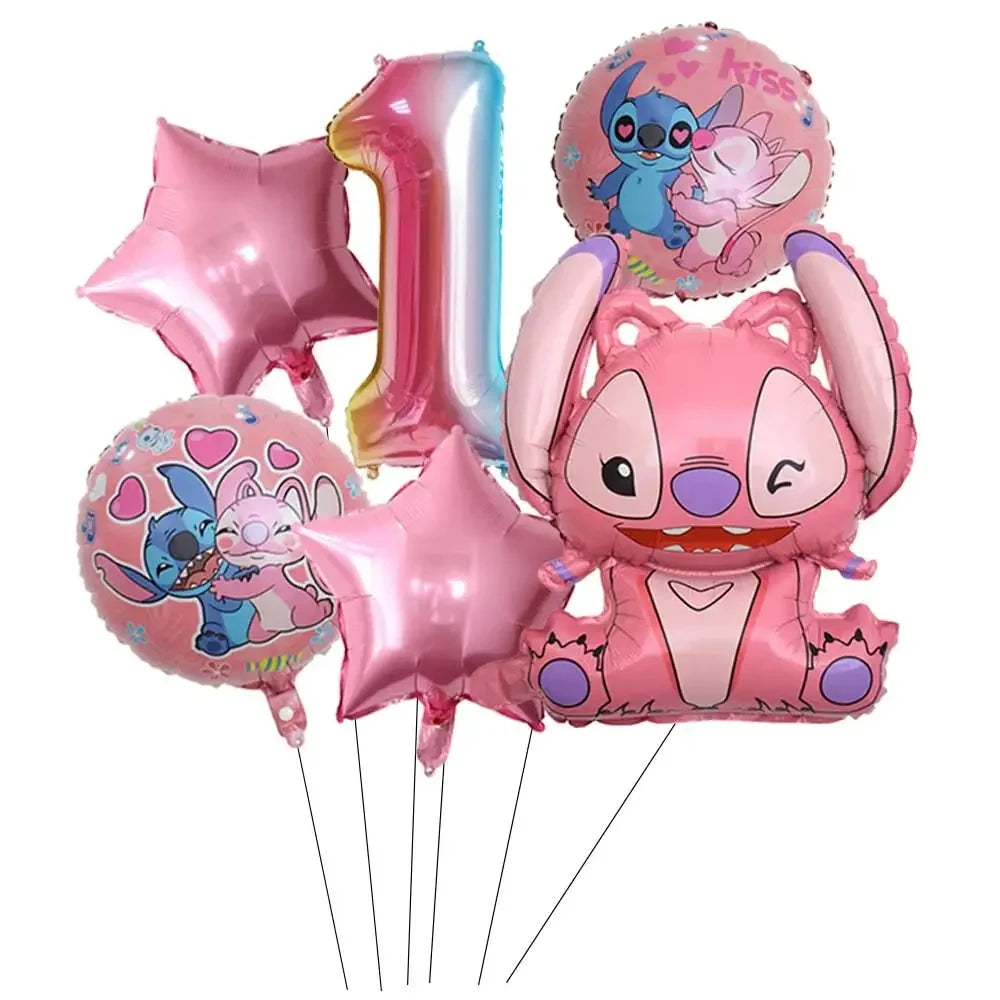 Pink Lilo and Stitch Angel Birthday Supplies Dishes Cup Plate Tablecloth Balloon Banner Girls Party Baby Shower Decorations