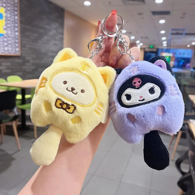 Sanrio Plush Doll Keychain Melody Cinnamoroll Pochacco Cute Key Ring Bag Pendant Gift Kids Toys Backpack Decoration Girl Gifts