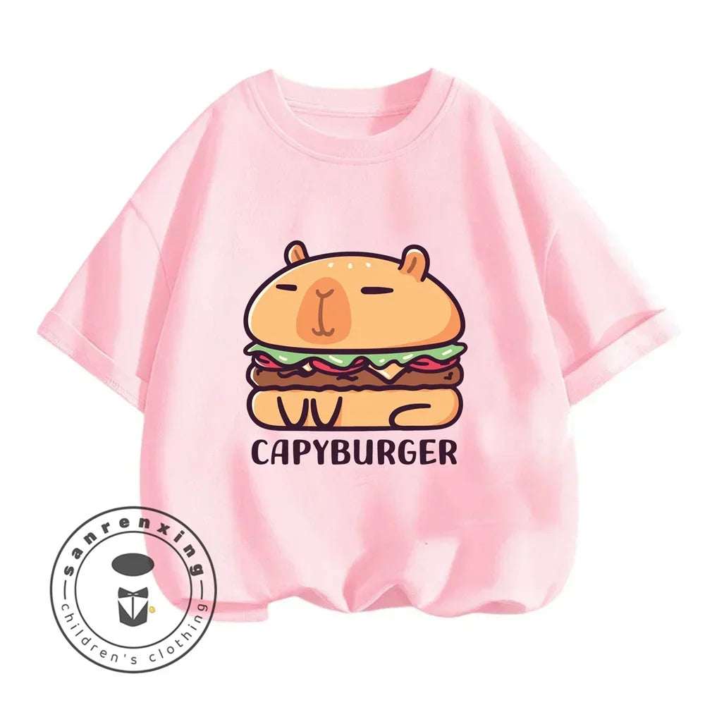 Sanrio Kids Summer T-shirt Cute Capybara Print Cotton Short Sleeve/Shorts Fashion Set for Boys and Girls
