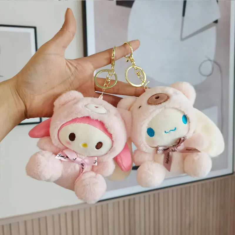 Sanrio 12CM Cute Plush Keychain for Children Hello Kitty Pendant Kuromi Cartoon KeyChain Backpack Decoration Gifts for Kids Toy