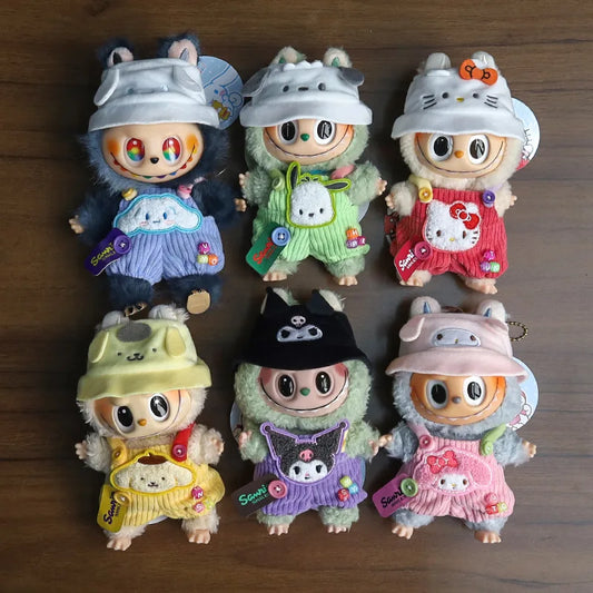 For 17cm Labubu Doll Clothes Cute Overalls Sanrio Hello Kitty Kuromi Cinnamoroll Clothes Doll Clothes for Dolls Kids Gifts