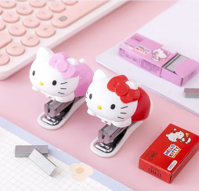Hello Kitty Sanrio Mini Stapler Set Portable Compact Adorable Design for School Office Stationery Supply Kids Girls Gift Present