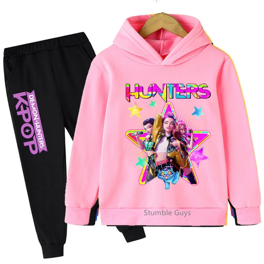 Kpop Demon Hunters Hoodie Set Kids Boys Girls Sportswear 3-12Y Autumn Anime Clothes