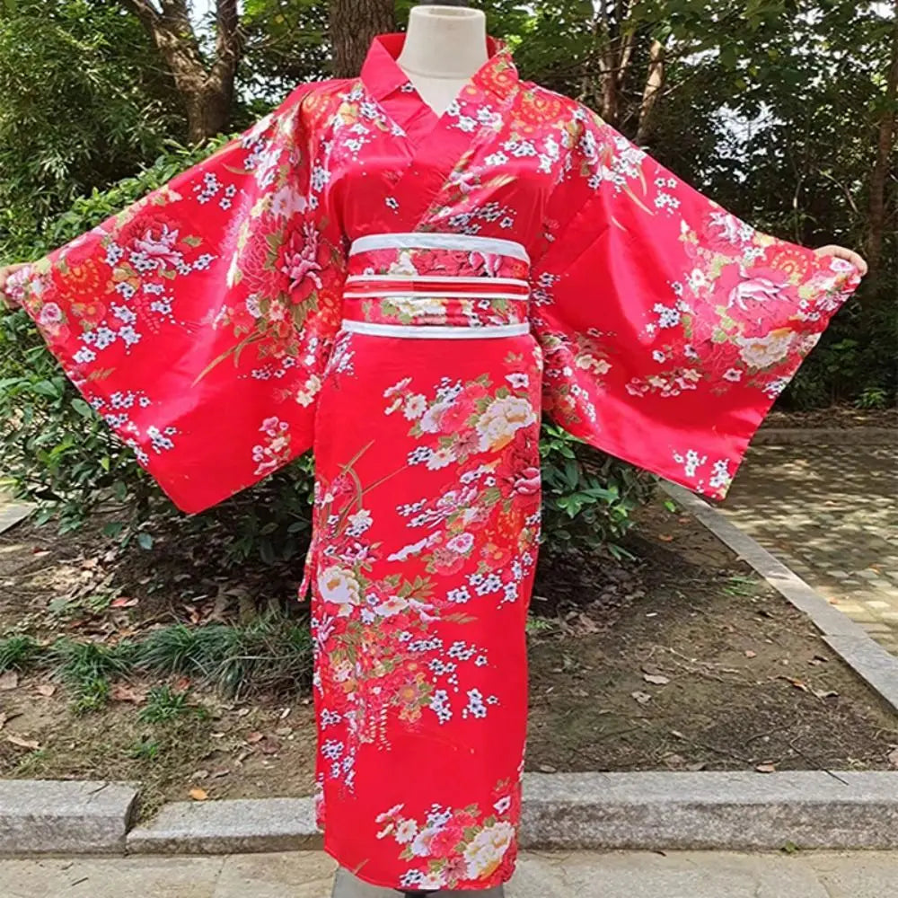 Cosplay Costume Traditional Japanese Kimono Japanese Style Elegance Sakura Girl Kimono Dress Asian Printed Floral
