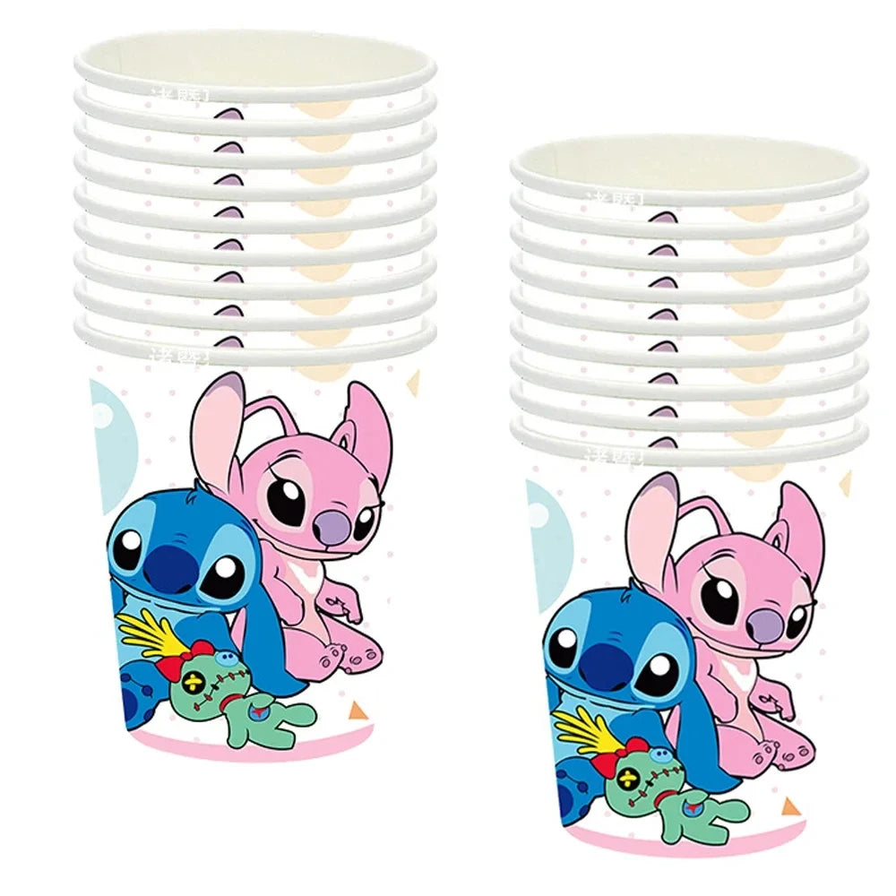 Pink Lilo and Stitch Angel Birthday Supplies Dishes Cup Plate Tablecloth Balloon Banner Girls Party Baby Shower Decorations