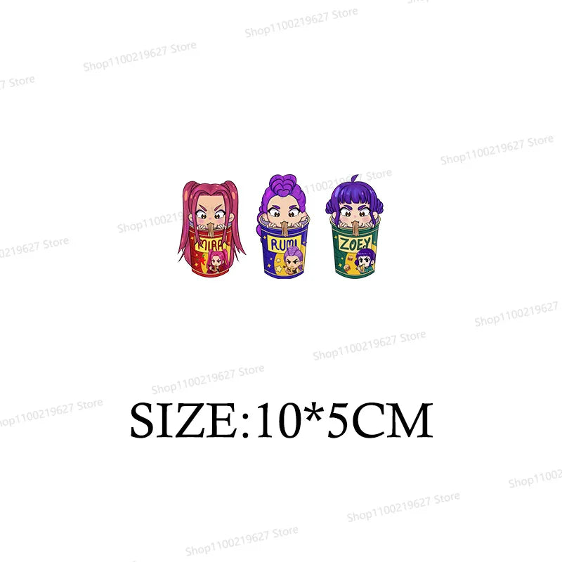 Kpop Demon Hunters Cartoon Patches for Clothes Vynil Heat Transfer Thermal Stickers DIY Kids T shirt Iron on for Women Appliqued