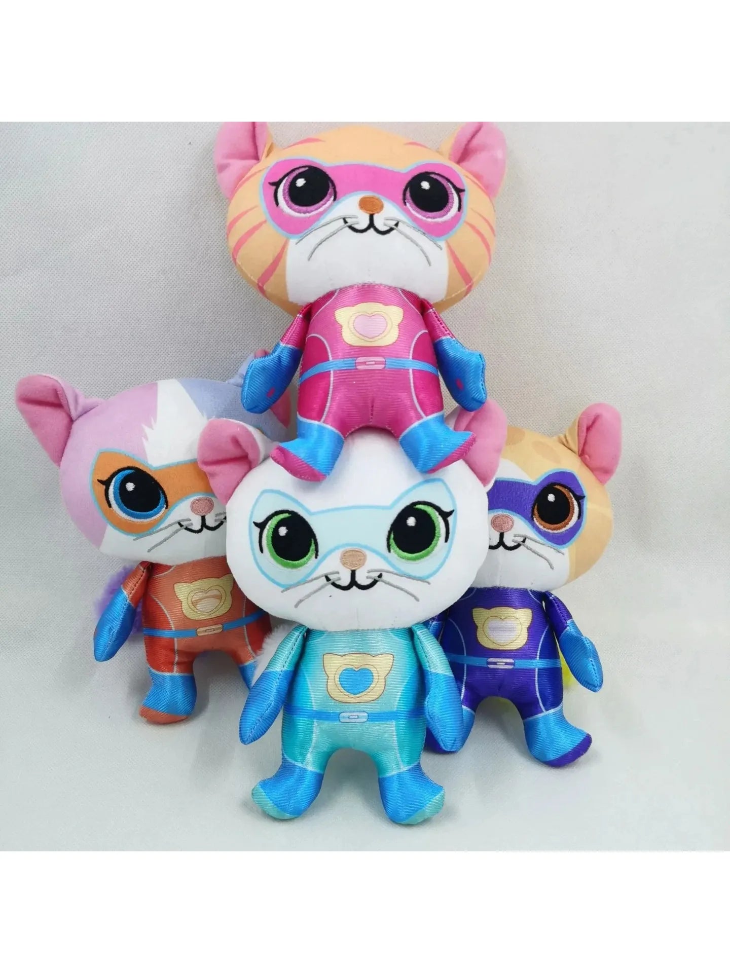 Super Kitties Team Anime Plush Toys Crystal Super Soft Plush Toy Doll Blue Kitten Green Kitten Yellow Kitten Toy doll Kids gift