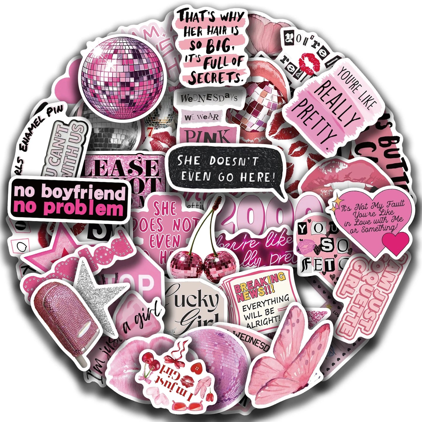 50pcs Ins Style Pink Ink Fresh Graffiti Stickers Suitable for Luggage Phone Cases Laptops Waterproof Cartoon Graffiti Stickers