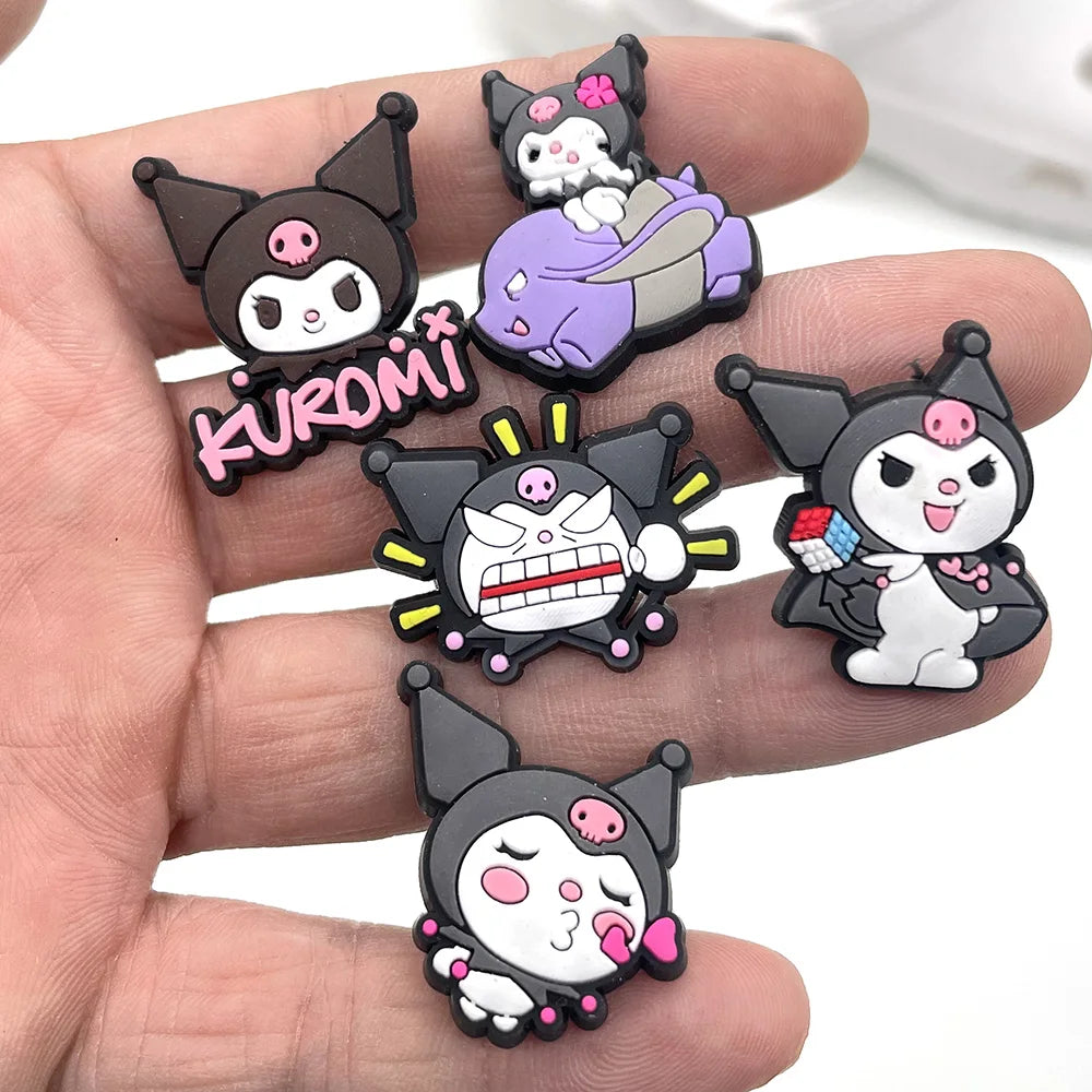 Fashion MINISO 1PCS Cartoon Cute Sanrio DIY Decorate Kuromi Shoe Charms PVC Black Sandals Accessories Kids Girls Boy X-mas Gifts