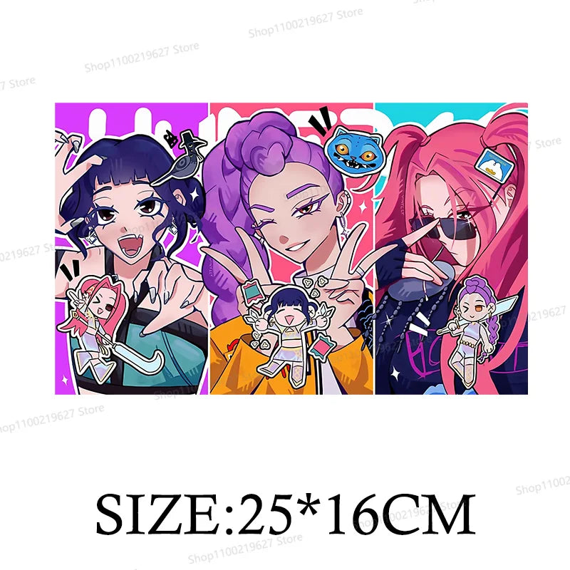 Kpop Demon Hunters Cartoon Patches for Clothes Vynil Heat Transfer Thermal Stickers DIY Kids T shirt Iron on for Women Appliqued