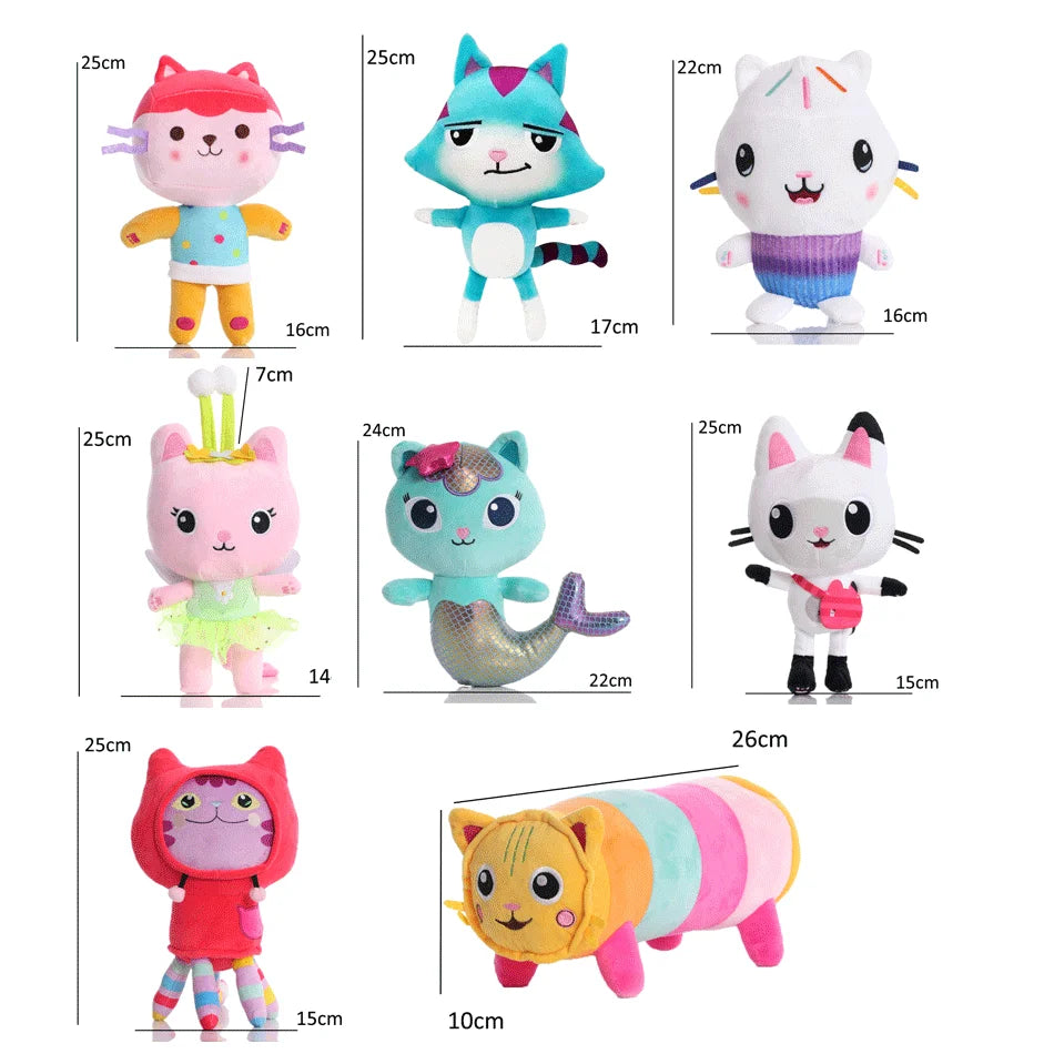 New Gabbys Dollhouse Plush Toy Mercat Cartoon Stuffed Animals Smiling Cat Car Cat Hug Gabys Girl Dolls Kids Birthday Gifts