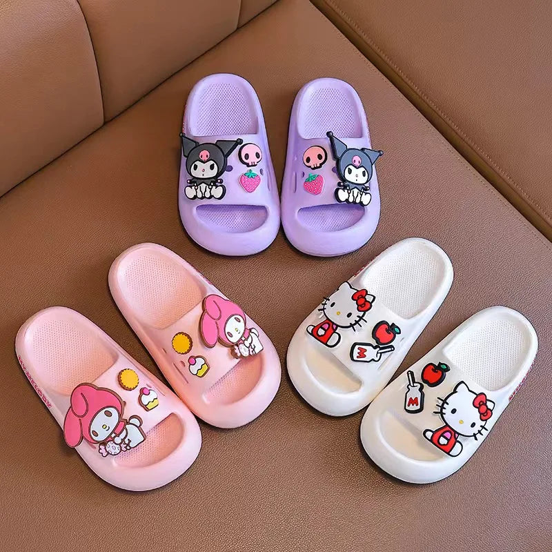 Sanrio Children's Slippers Kuromi Hello Kitty Kids Summer Cartoon Non-Slip Soft Soles Children Indoor Home Toddler Baby Sandals