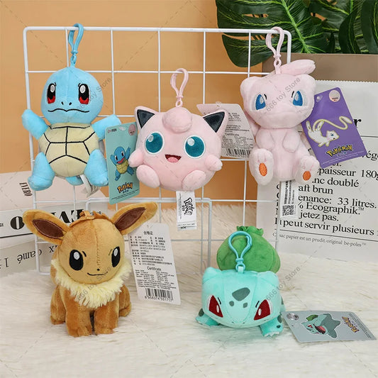 Original Pokemon Plush Toy Pendant Keychain Bulbasaur Eevee Squirtle Jigglypuff Mew Stuffed Toys Gifts for Kids Birthday