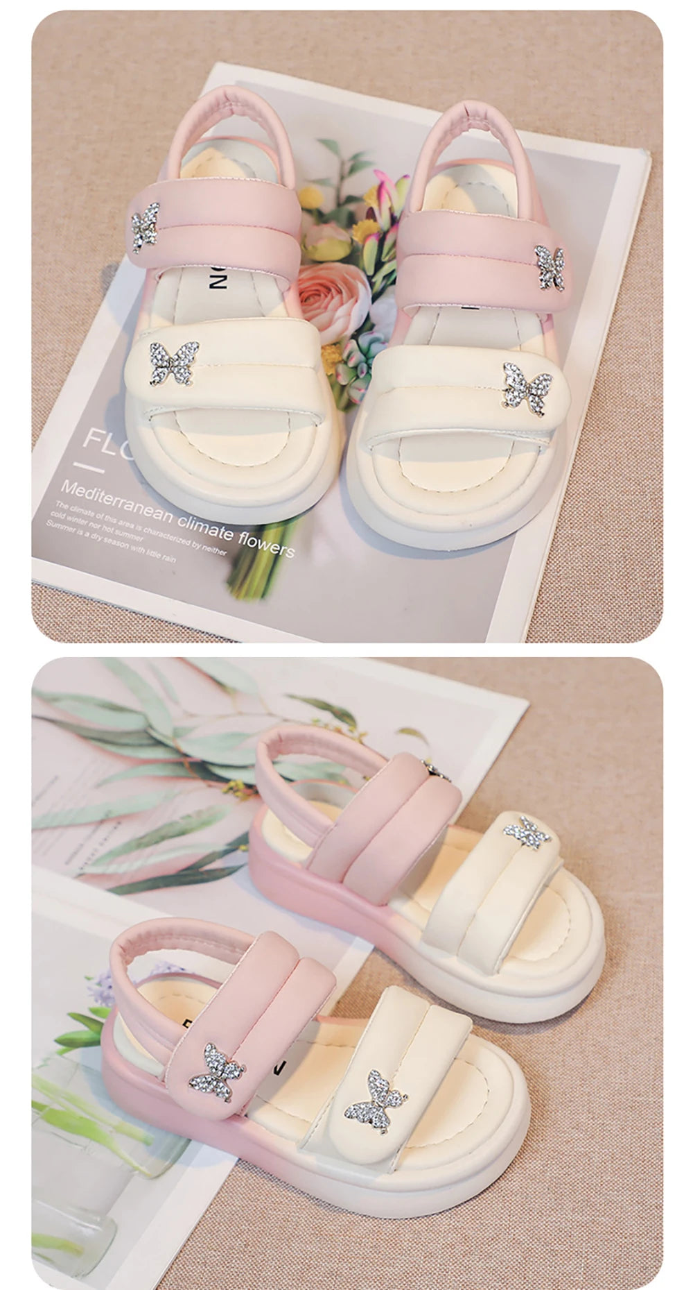Korean Style Princess Sandals For Girls Rhinestone Butterfly Teenager Girl's Sandals Trend Fashion Teenager Beach Sandals Kids