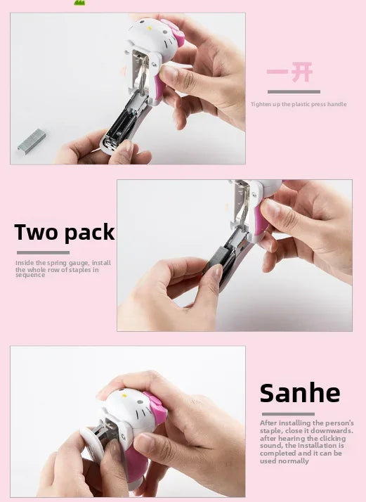Hello Kitty Sanrio Mini Stapler Set Portable Compact Adorable Design for School Office Stationery Supply Kids Girls Gift Present