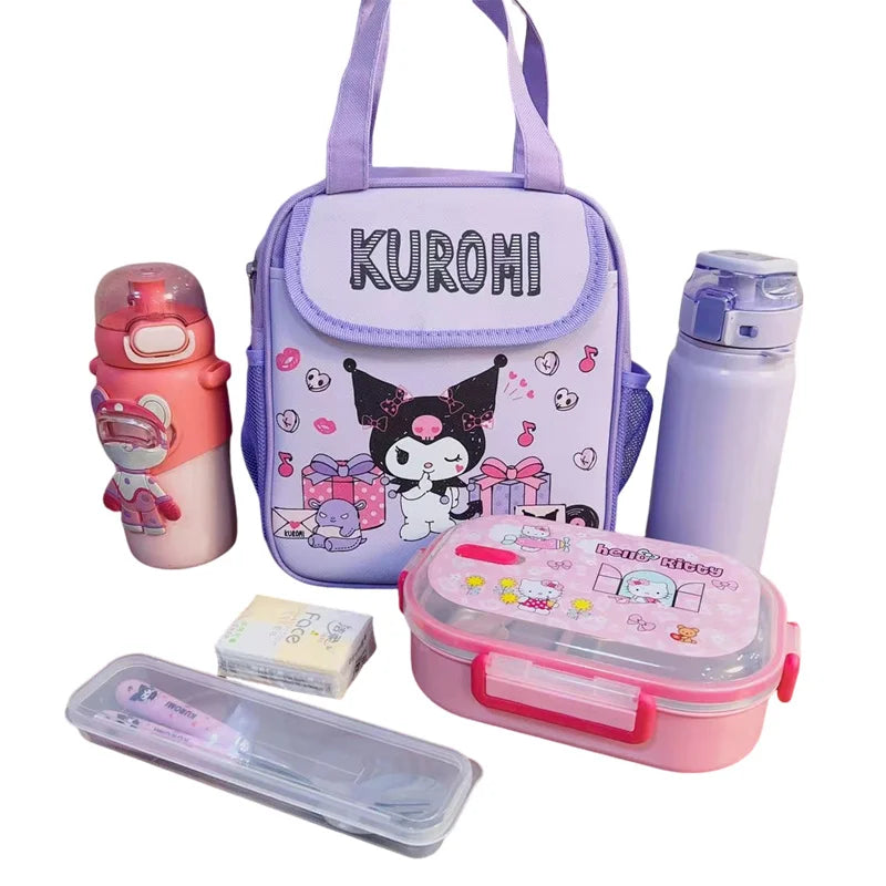 Hello Kitty Kuromi Cinnamonroll  Cartoon Kids Lunch Bag Thermal Insulation Aluminum Film C anvas Portable Insulation  Lunch Bag