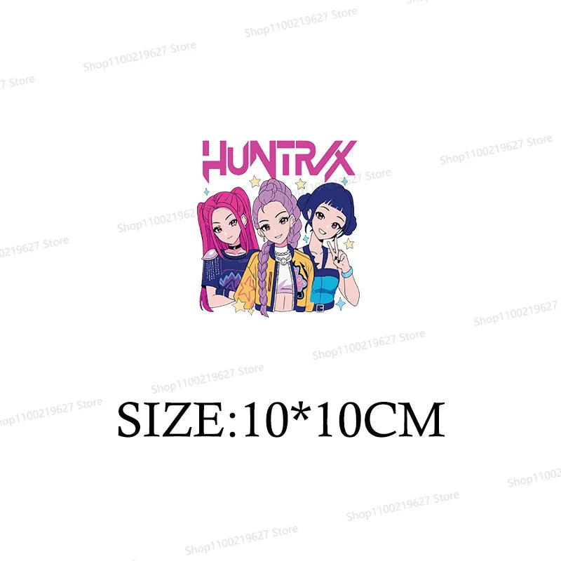 Kpop Demon Hunters Cartoon Patches for Clothes Vynil Heat Transfer Thermal Stickers DIY Kids T shirt Iron on for Women Appliqued