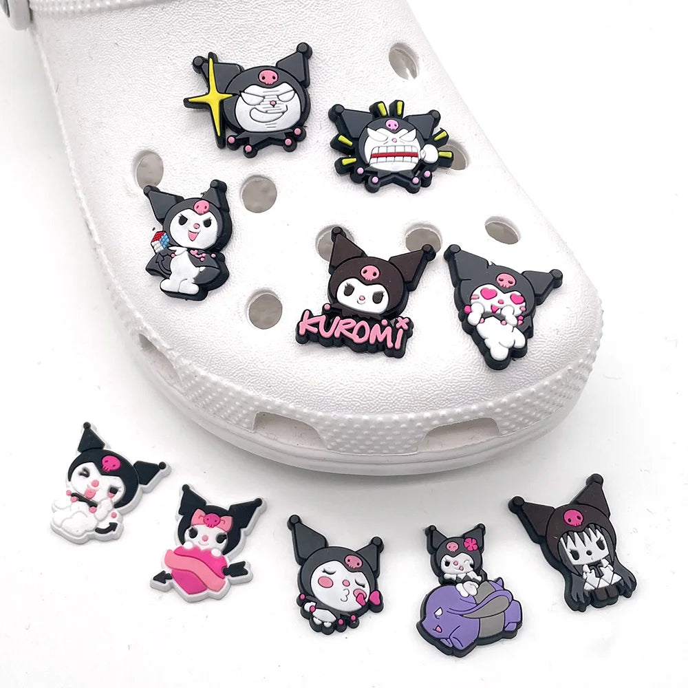 Fashion MINISO 1PCS Cartoon Cute Sanrio DIY Decorate Kuromi Shoe Charms PVC Black Sandals Accessories Kids Girls Boy X-mas Gifts