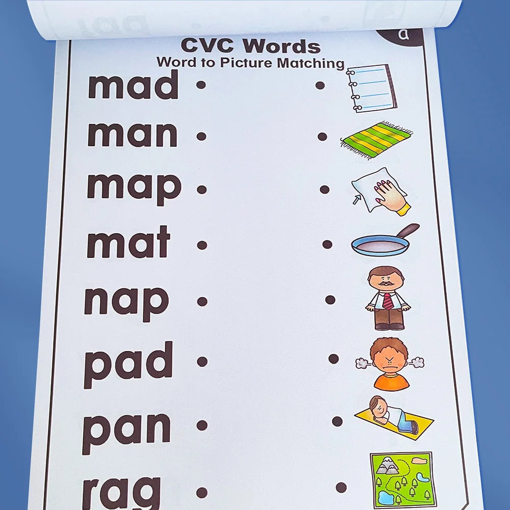 2books English CVC Words Phonics Workbook Language Arts Skills book for Kids children read & match & sound & sentence Worksheet