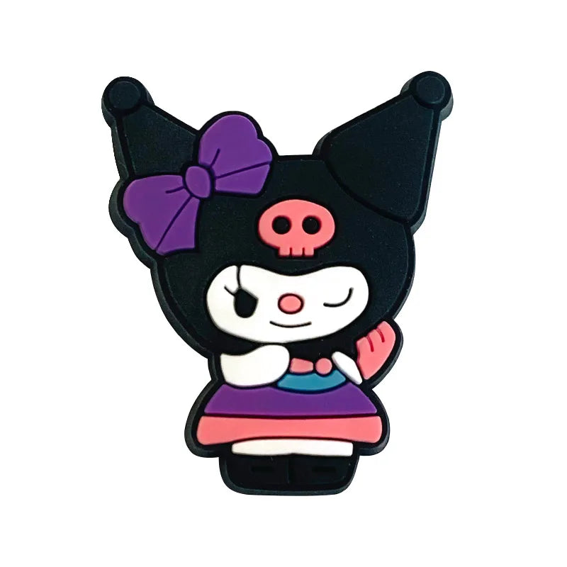 Fashion MINISO 1PCS Cartoon Cute Sanrio DIY Decorate Kuromi Shoe Charms PVC Black Sandals Accessories Kids Girls Boy X-mas Gifts