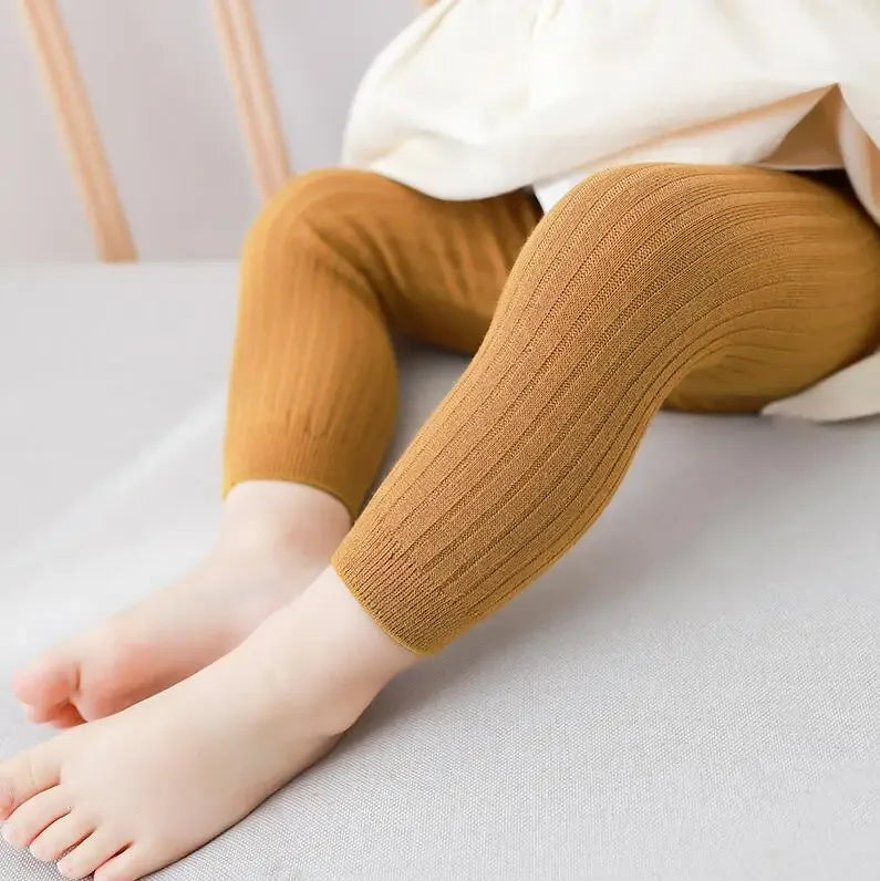 Toddler Girls Cotton Cable Knit Leggings Classic Solid Footless Tights Ankle Length Pants for Kids