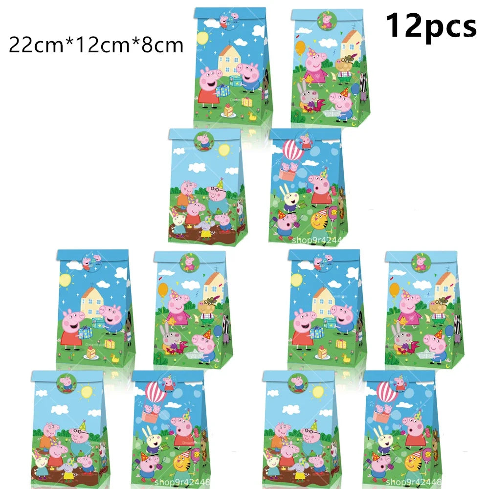 Peppa Pig Balloons Family Pink George Rebecca Susy Ballons Happy Birthday Banner Party Decoration Kids Cake Topper Tableware Toy