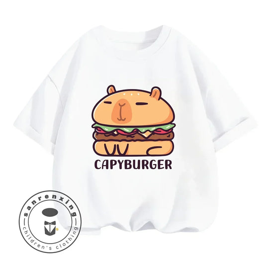 Sanrio Kids Summer T-shirt Cute Capybara Print Cotton Short Sleeve/Shorts Fashion Set for Boys and Girls