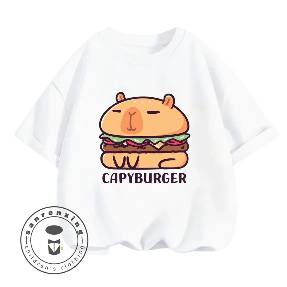 Sanrio Kids Summer T-shirt Cute Capybara Print Cotton Short Sleeve/Shorts Fashion Set for Boys and Girls