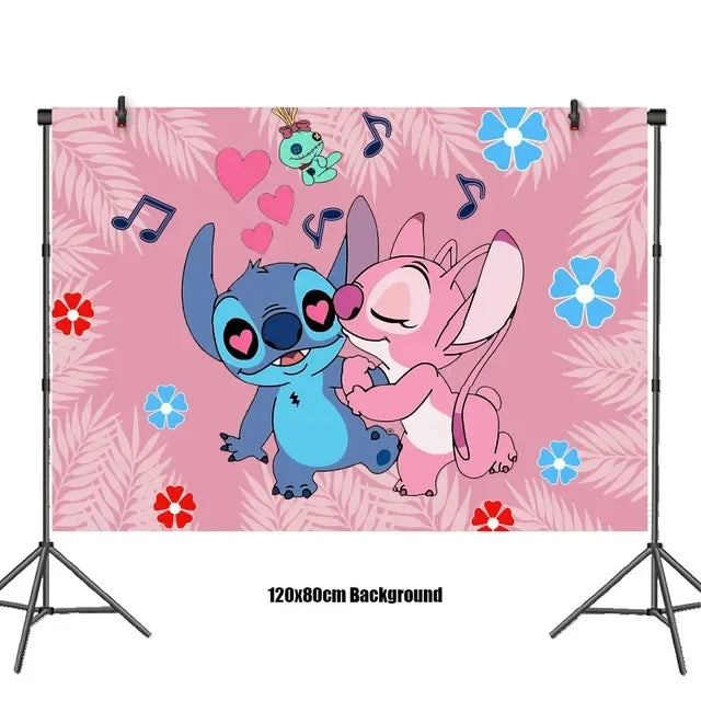 Pink Lilo and Stitch Angel Birthday Supplies Dishes Cup Plate Tablecloth Balloon Banner Girls Party Baby Shower Decorations