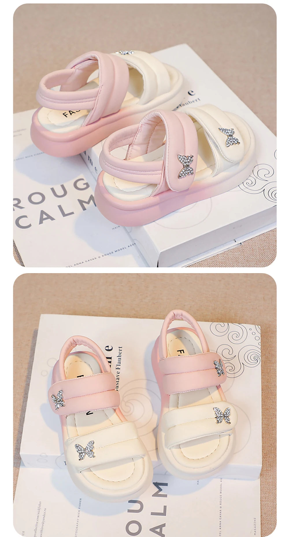 Korean Style Princess Sandals For Girls Rhinestone Butterfly Teenager Girl's Sandals Trend Fashion Teenager Beach Sandals Kids