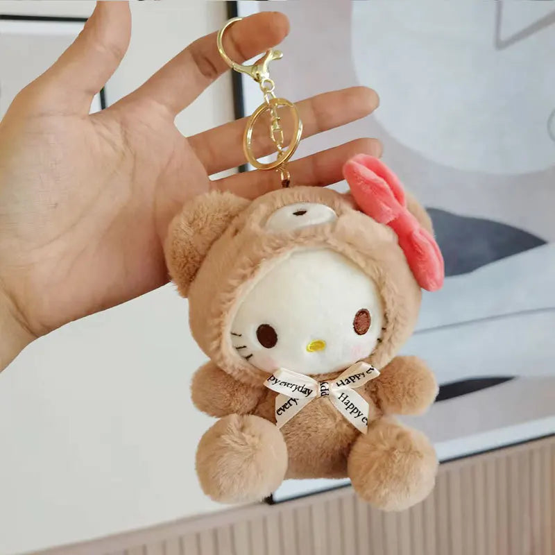 Sanrio 12CM Cute Plush Keychain for Children Hello Kitty Pendant Kuromi Cartoon KeyChain Backpack Decoration Gifts for Kids Toy