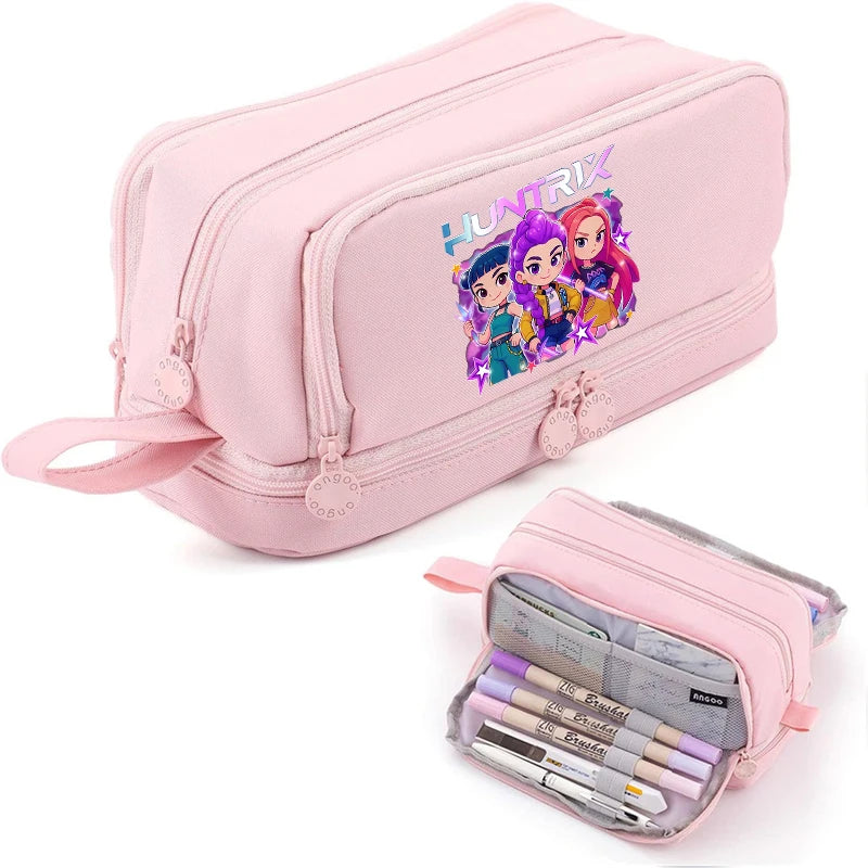 Kpop Demon Hunters High-capacity Pencil Bag Cartoon  Music Girl Pencilcase Rumi Mira Zoey Student Pen Case Kid School Stationery