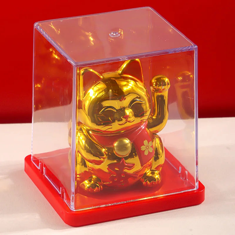 Solar Powered Maneki Neko Lucky Cat Welcoming Chinese Lucky Cat Waving Hand Beckoning Fortune Cat Figurines For Home Decor