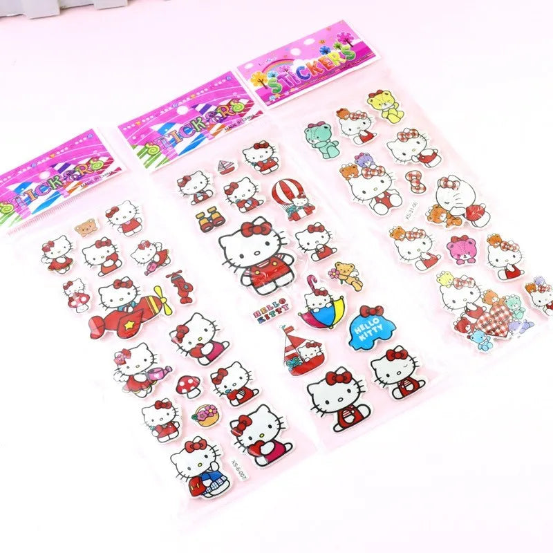12pcs Kawaii Hello Kitty Stickers 3D Bubble Decoration Cute Children Reward Puffy Book Sticker Pack Stationery Supplies Kids Toy