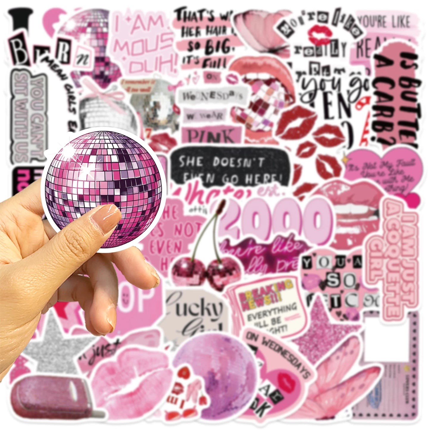 50pcs Ins Style Pink Ink Fresh Graffiti Stickers Suitable for Luggage Phone Cases Laptops Waterproof Cartoon Graffiti Stickers