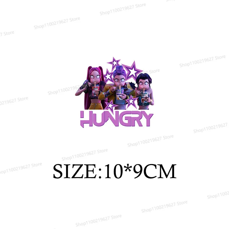 Kpop Demon Hunters Cartoon Patches for Clothes Vynil Heat Transfer Thermal Stickers DIY Kids T shirt Iron on for Women Appliqued