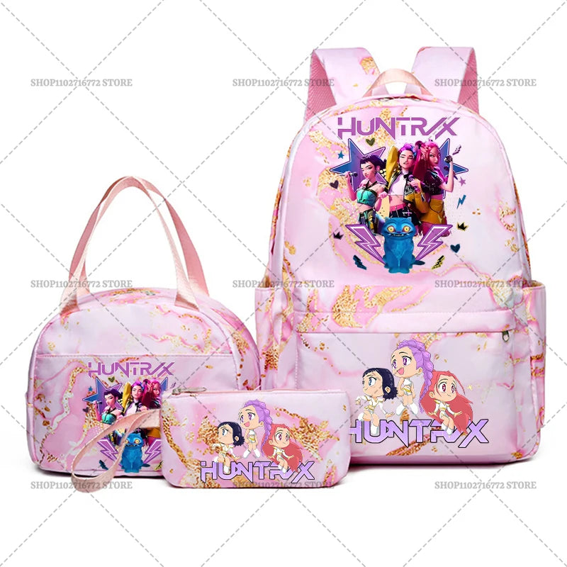 3pcs Movie Kpop Demon Hunters Backpack Lunch Bag Pencil Case Set Student Anime Fashion Schoolbag Pen Case Bento Pouch Suit Gifts