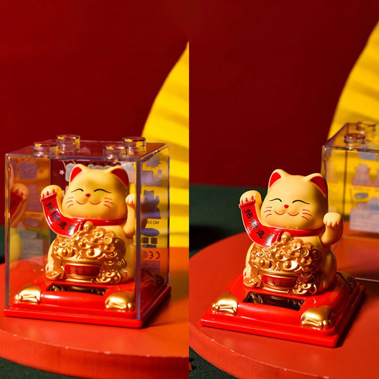 Solar Powered Maneki Neko Lucky Cat Welcoming Chinese Lucky Cat Waving Hand Beckoning Fortune Cat Figurines For Home Decor