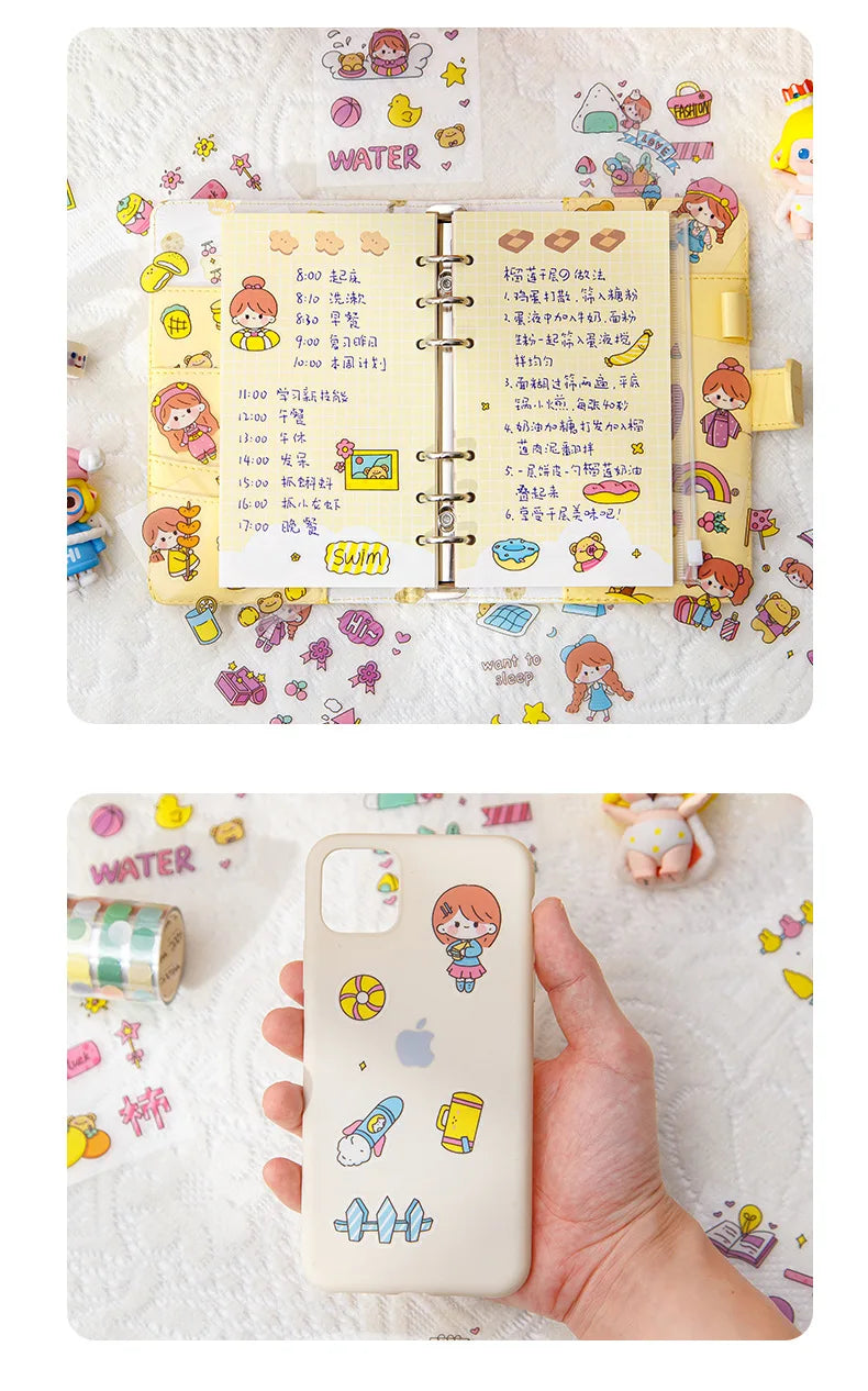 100 Pcs/Box Stickers for Kids Girls Set Kawaii Cartoon Decoration DIY Scrapbooking Waterproof Stationary Gift School Supplies